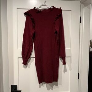 Ruffled Burgundy Long Sleeve Dress